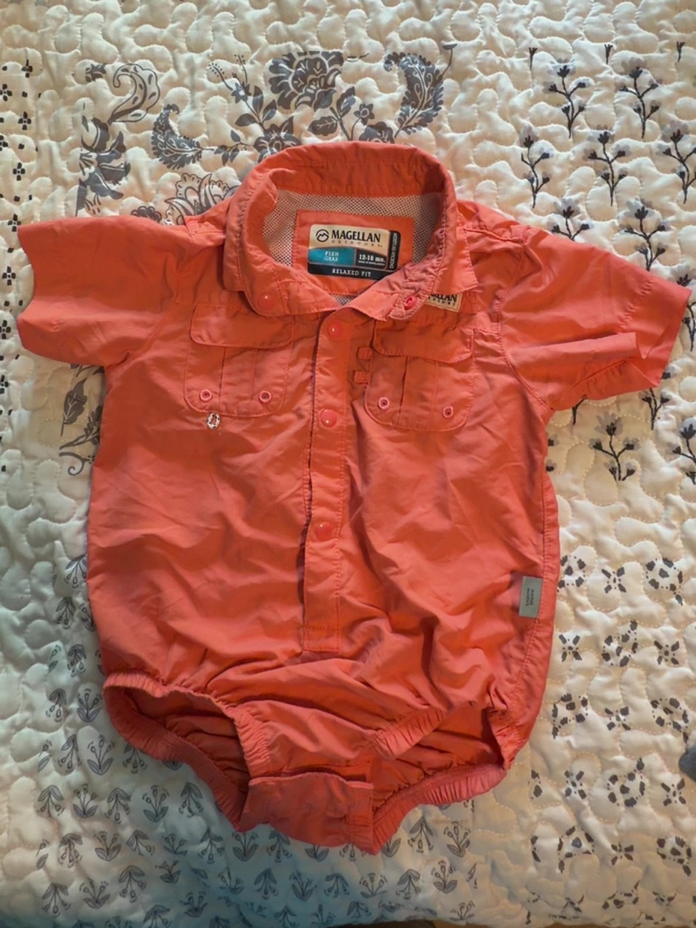 Magellan Outdoors Coral Short-Sleeve Button Romper Bodysuit